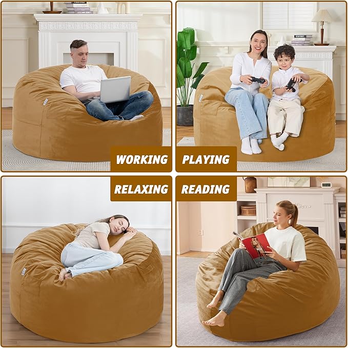 4FT Bean Bag Chair with Ultra Soft Velvet Cover Bean Bag Sofa with Memory Foam - Image 6