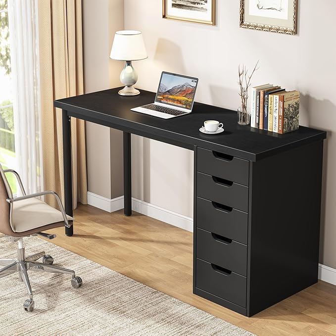 Tribesigns Computer Desk with 5 Drawers, 47 inches Rustic Brown Home Office - Image 4