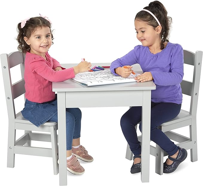 Melissa & Doug Wooden Table & Chairs-Gray Kids Furniture - Image 3