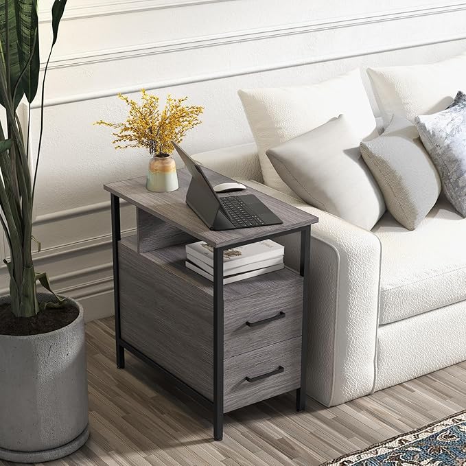 Side Table, End Tables with Charging Station, Narrow End Table with Wooden - Image 2