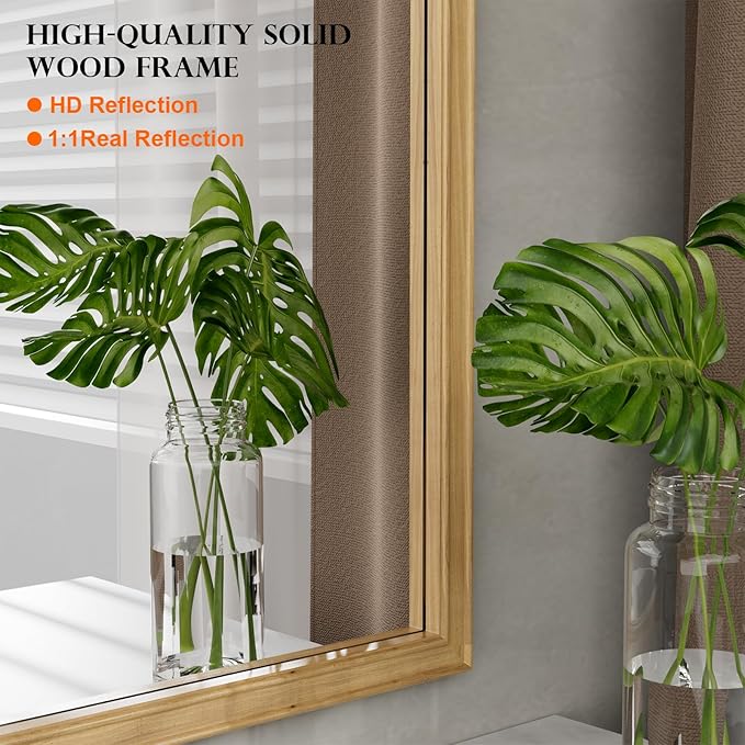 WallBeyond Wood Frame Wall Mirror Rounded Corner Arch Rectangle Mirror - Image 5