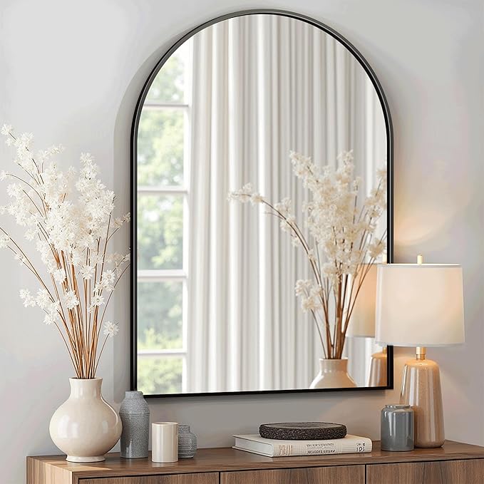 Arched Bathroom Mirror for Wall, Mirror for Vanity, Metal Frame by TRAHOME