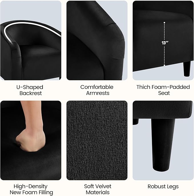 Yaheetech Barrel Chair, Modern Accent Chair Comfy Velvet Armchair Club Sofa - Image 6