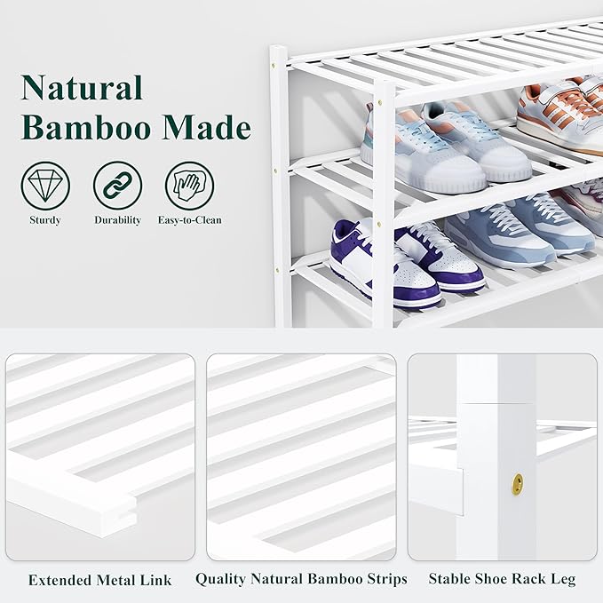 Smiry Shoe Rack, 4 Tier Thick Bamboo Shoe Organizer, Stackable Free Standing - Image 3