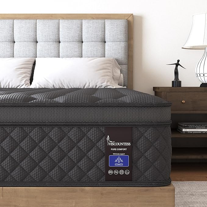Twin Mattress, 10 Inch Hybrid Mattresses Euro Top Medium Firm by VISCOUNTESS