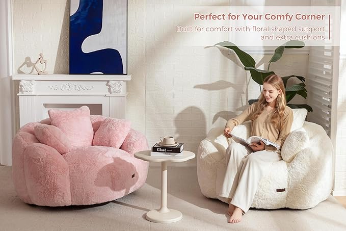 MAXYOYO Bean Bag Chair with 3 Pillows, Oversized Floral Shaped Bean Bag Sofa - Image 3