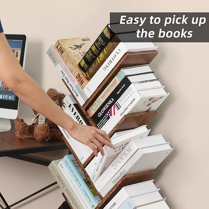 8 Tier Tree Bookshelf with Drawer, Free Standing Wood Bookcase - Image 8