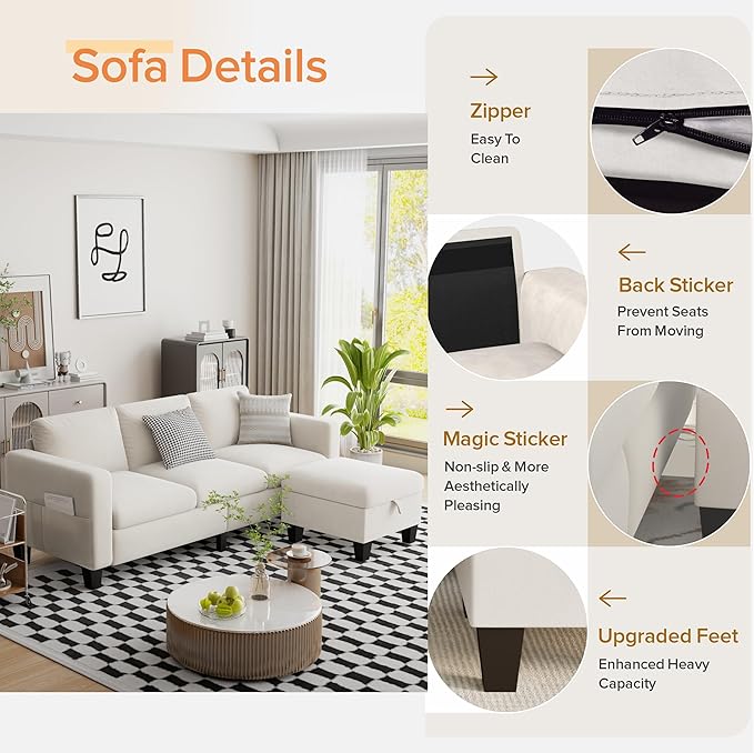 ZeeFu Convertible Sectional Sofa Couch, 3 Seat L-Shaped Sofa - Image 6