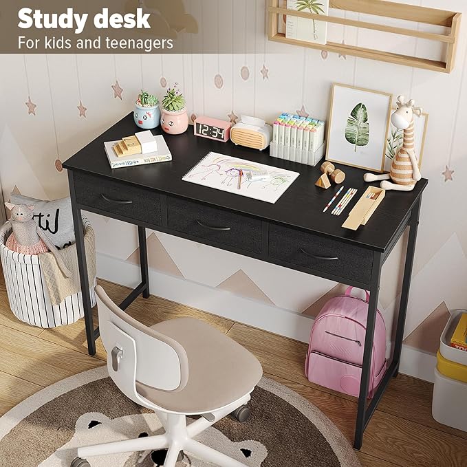 WOHOMO Computer Desk with Drawers, 39.3 Inch Bedroom Desk with Storage - Image 6