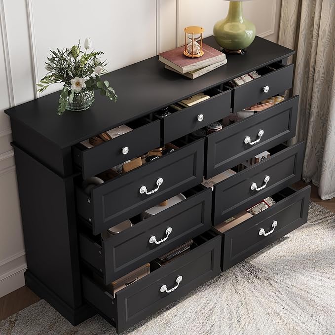 LINSY HOME 9 Drawers Dresser for Bedroom, Modern Farmhouse Large Dresser TV - Image 3