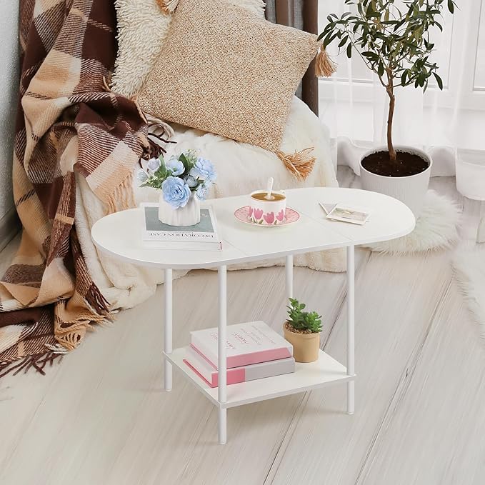 White Coffee Table for Living Room, Small Oval Coffee Table - Image 6