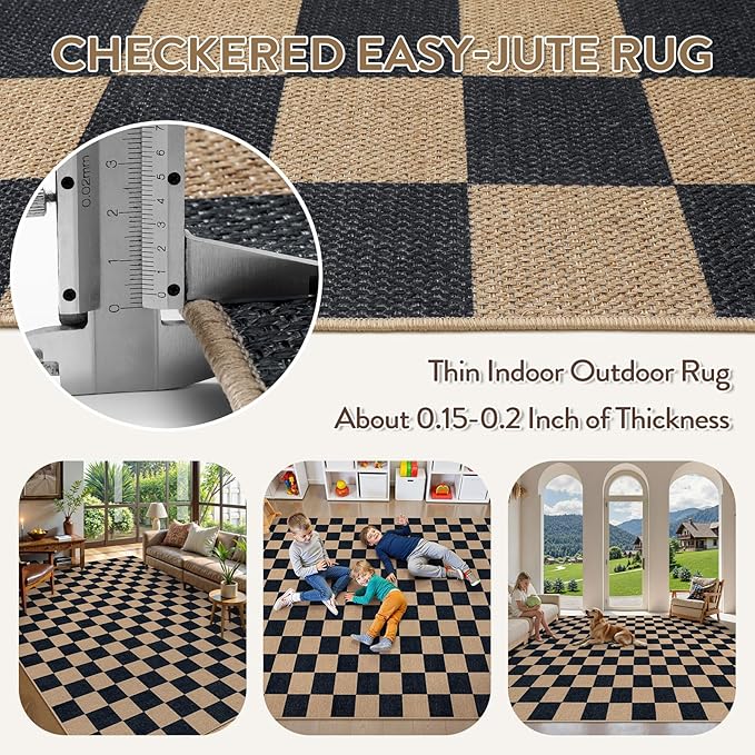 Lahome Checkered Easy Jute Rug, 9x12 Area Rug - Image 4