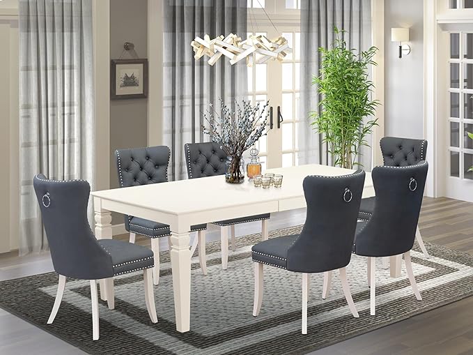 East West Furniture LGDA7-LWH-13 7 Piece Kitchen Set Consists of a Rectangle - Image 2