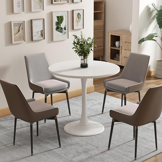 White Round Table Modern Tulip Dining Table White Round Kitchen Table Mid - Image 5