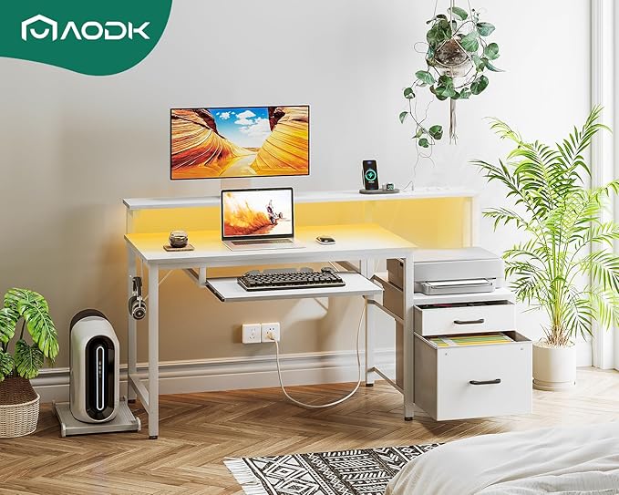 AODK Computer Desk with Drawers and Keyboard Tray, Reversible Study Work Desk - Image 2