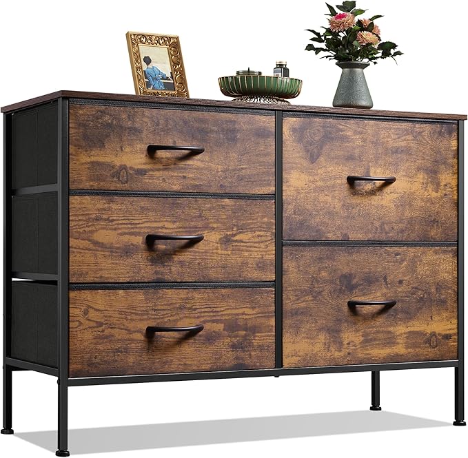 WLIVE Dresser for Bedroom with 5 Drawers, Wide Chest of Drawers for Bedroom by WLIVE
