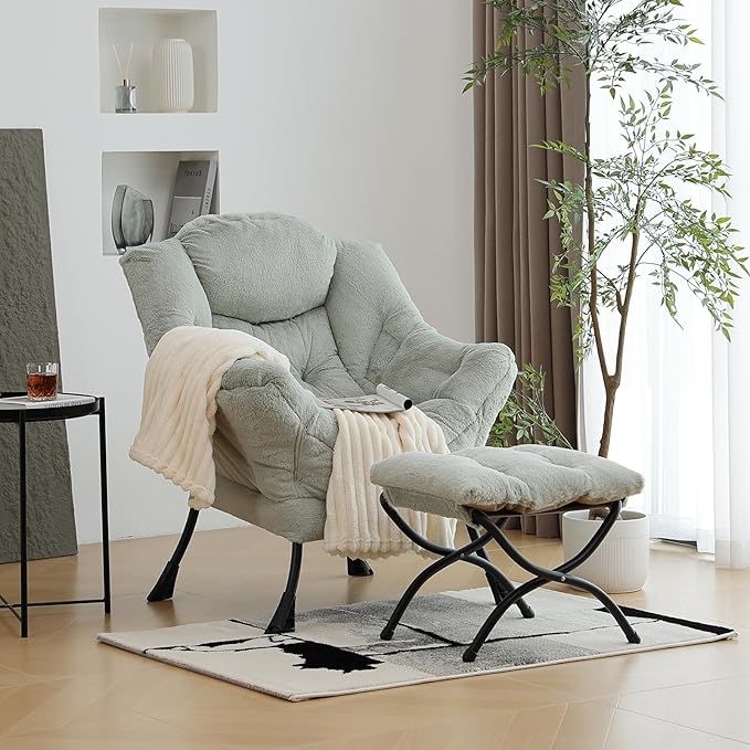Lazy Chair with Ottoman, Modern Chair with Folding Footrest, Lounge Accent Chair - Image 2