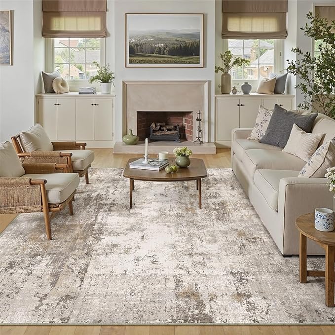 12x15 Washable Area Rug Brown Grey Abstract Neutral Living Room Bedroom Large - Image 4