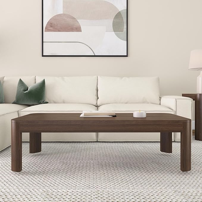 Plank+Beam Modern Rounded Coffee Table, 54 Inch, Solid Wood Contemporary Center - Image 2