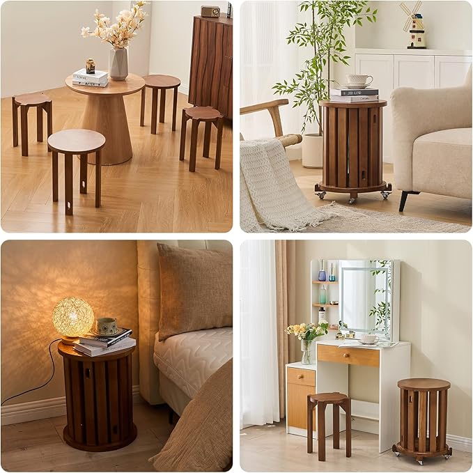 CozyDH 4-in-1 Nesting Side Tables, Stackable Stools Set of 4, Wooden Round End - Image 8