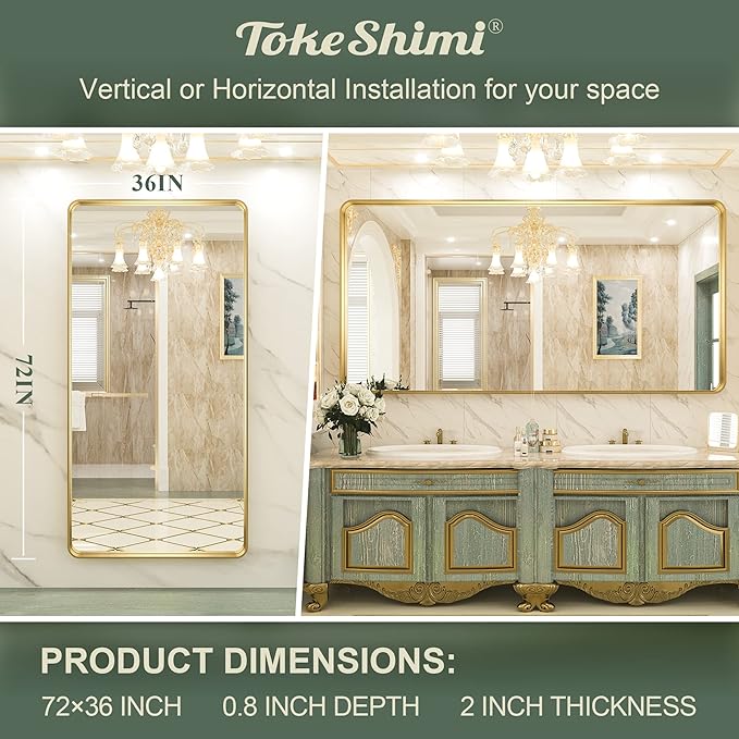 TokeShimi 72x36 Inch Gold Bathroom Vanity Mirror - Image 5