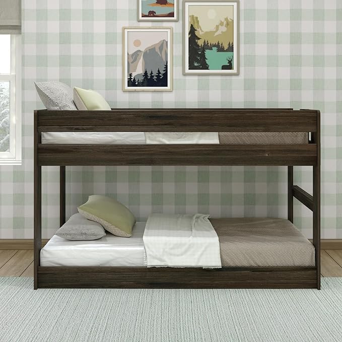 Max & Lily Modern Farmhouse Low Bunk Bed, Twin-Over-Twin Bed Frame - Image 3