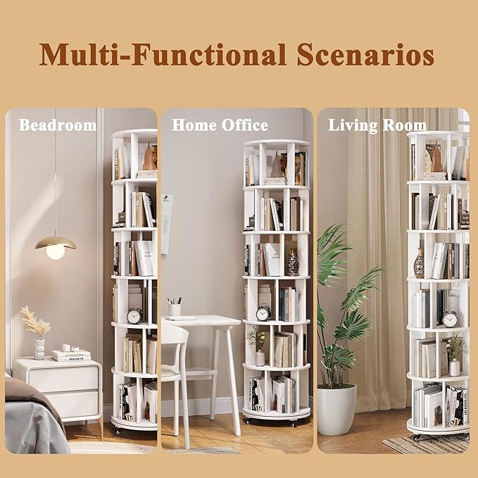 6 Tier Rotating Bookshelf Tower Spinning Bookshelf - Image 7