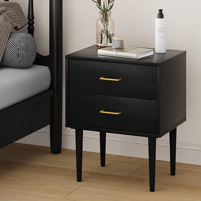 Black Nightstand with 2 Drawers, Modern Night Stand Black, Wooden Night Stands by Algherohein
