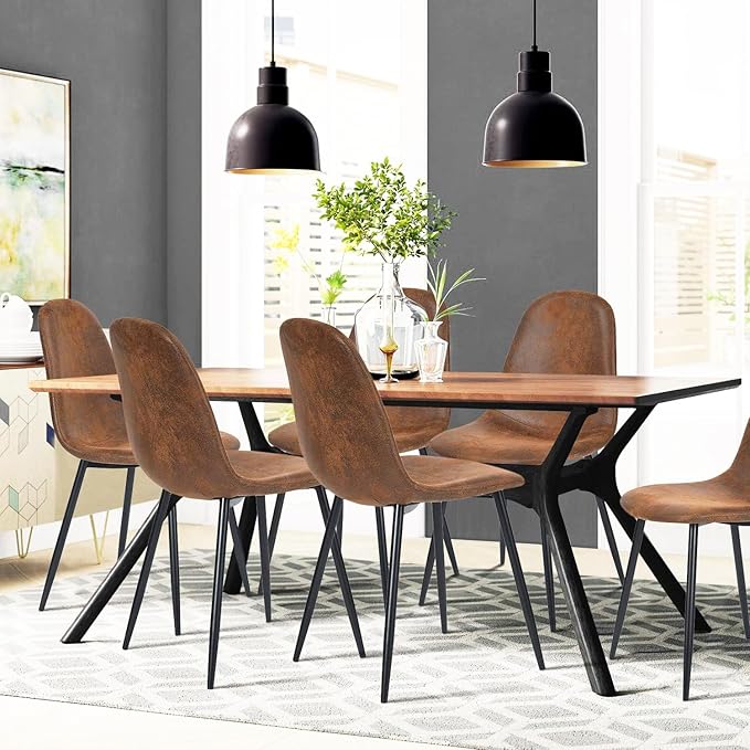 FurnitureR Dining Chairs Set of 6, Fabric Suede Dining Room Side Seating - Image 2