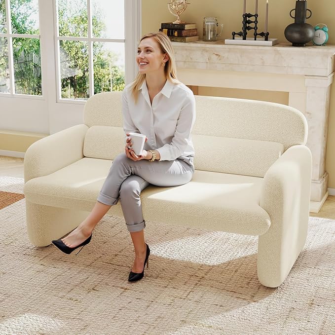 Furnimart Modern Loveseat Sofa, Comfy Upholstered Minimalist Couch, Small - Image 3