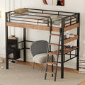 Metal Twin Size Loft Bed with Built-in Desk, Storage Shelf and Ladder, by Unknown