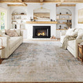 9x12 Washable Area Rug Beige Blue Neutral Abstract Living Room Bedroom Large by WondRg