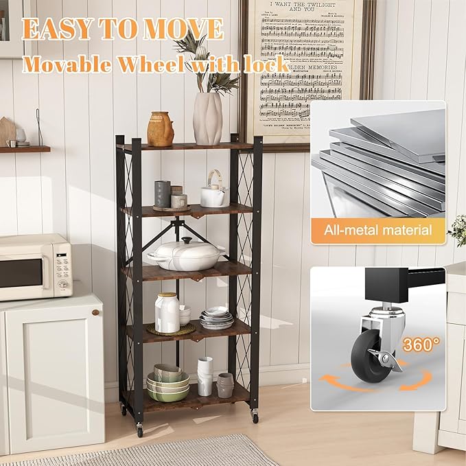 BAOYOUNI 5-Tier Vintage Industrial Bookshelf - Image 7