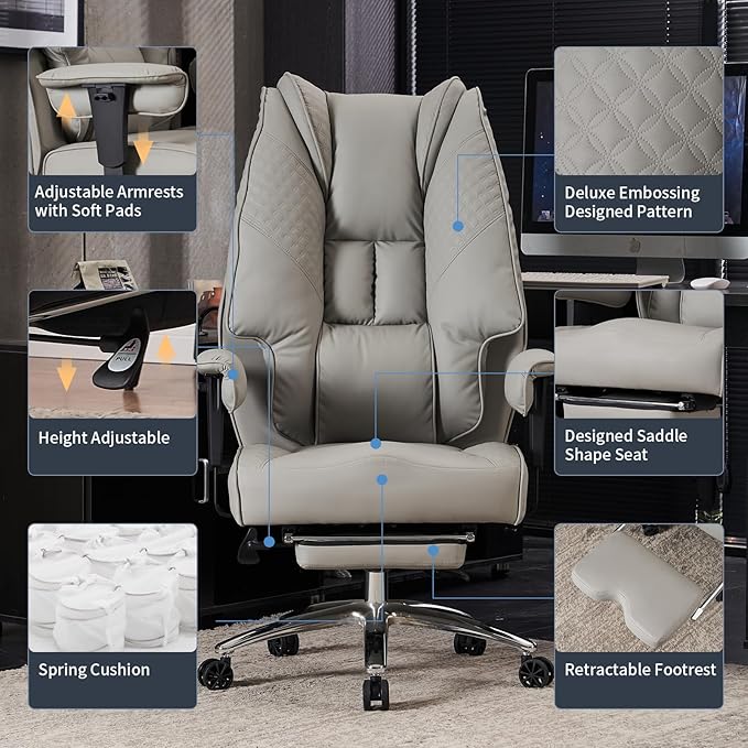 Big and Tall Office Chair 400lbs Wide Seat, Leather High Back Executive Office - Image 3