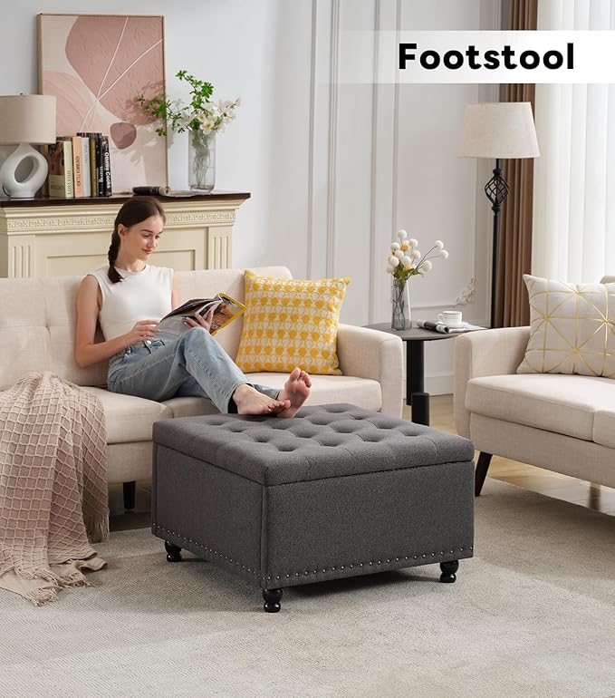Tbfit Large Square Storage Ottoman Bench, Tufted Upholstered Coffee Table - Image 10