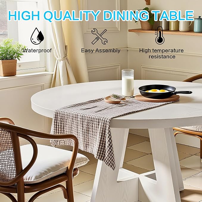 47" Round Dining Table for 4-6, Modern Small Dinner Table Farmhouse Round - Image 7