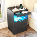 Gadroad LED Nightstand with Charging Station, Bedside Table with 3 Drawers and by Gadroad