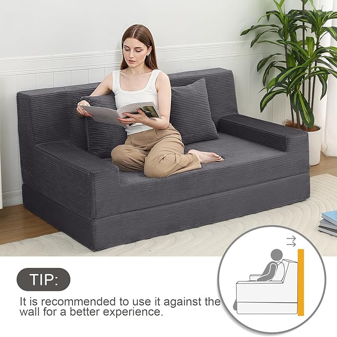 MeMoreCool Boneless Folding Sofa Bed Queen, Corduroy Convertible Sleeper Chair - Image 3