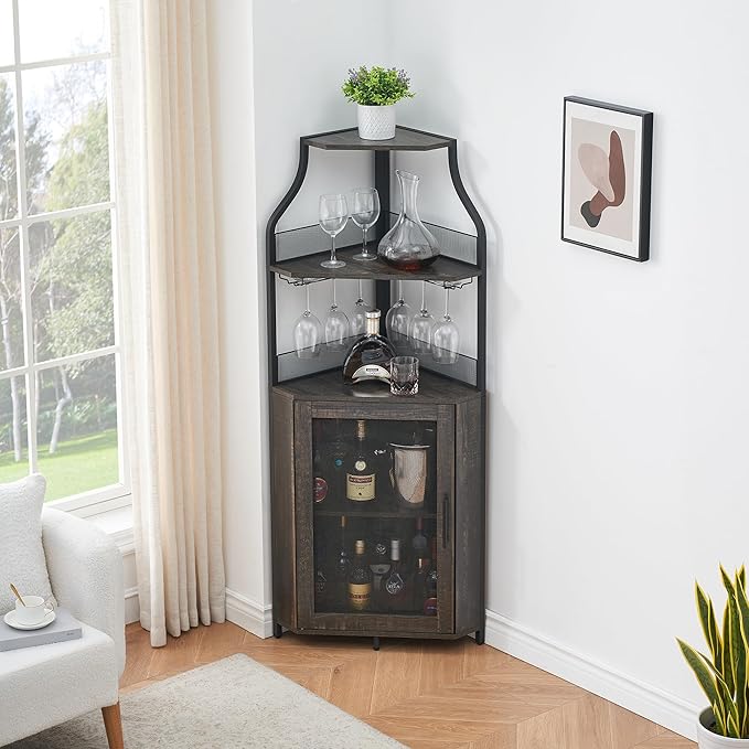 GarveeHome Corner Wine Bar Rack Cabinet - Image 8