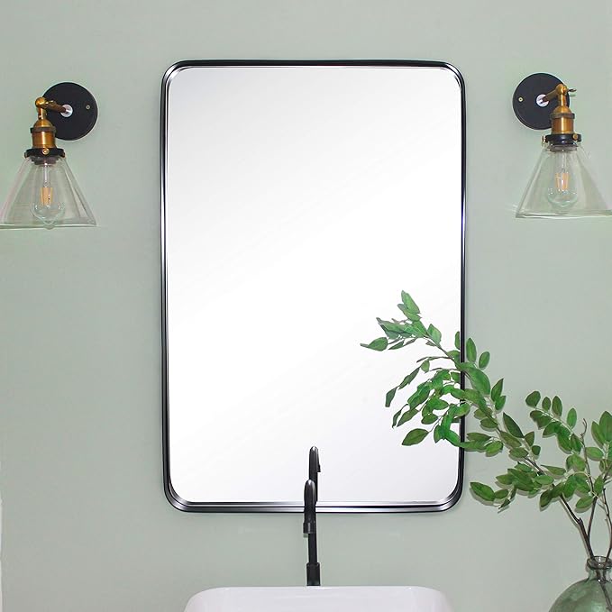 TEHOME 24x36 Matt Black Metal Framed Bathroom Mirror - Image 4