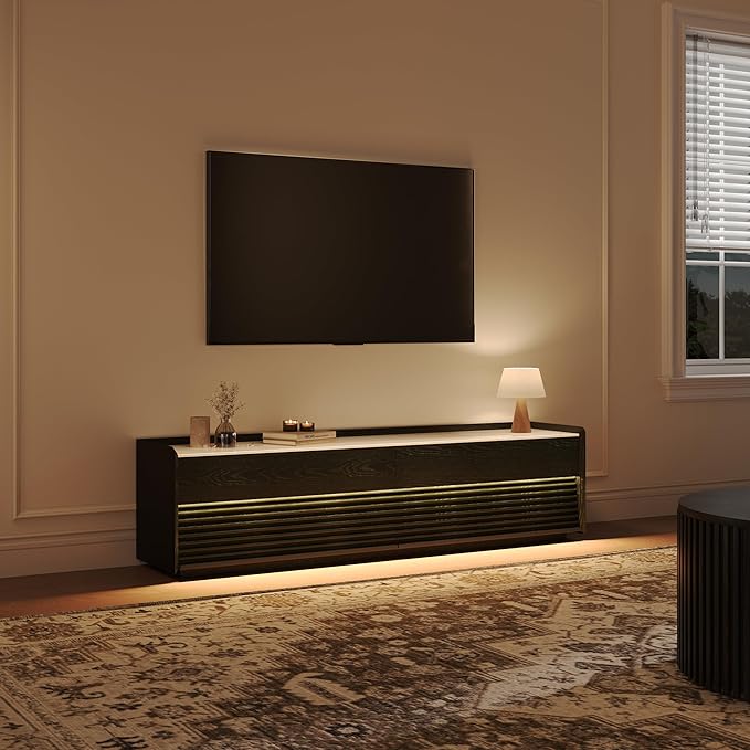 POVISON Fully-Assembled Mid Century Glossy Sintered Stone TV Stand, 70.87" Wood - Image 4