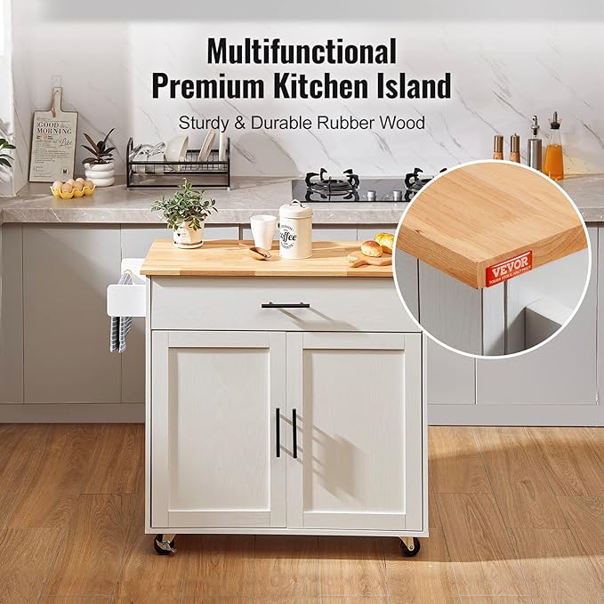 VEVOR Kitchen Island Cart with Solid Wood Top, 35.4" Width Mobile Carts with - Image 7