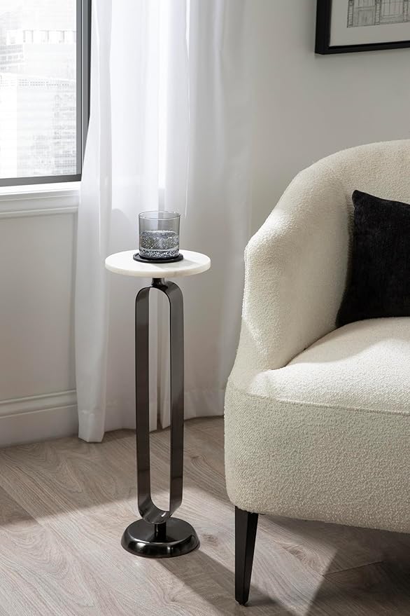 Kate and Laurel Helio Modern Round Drink Table, Natural Marble Cocktail Table - Image 3