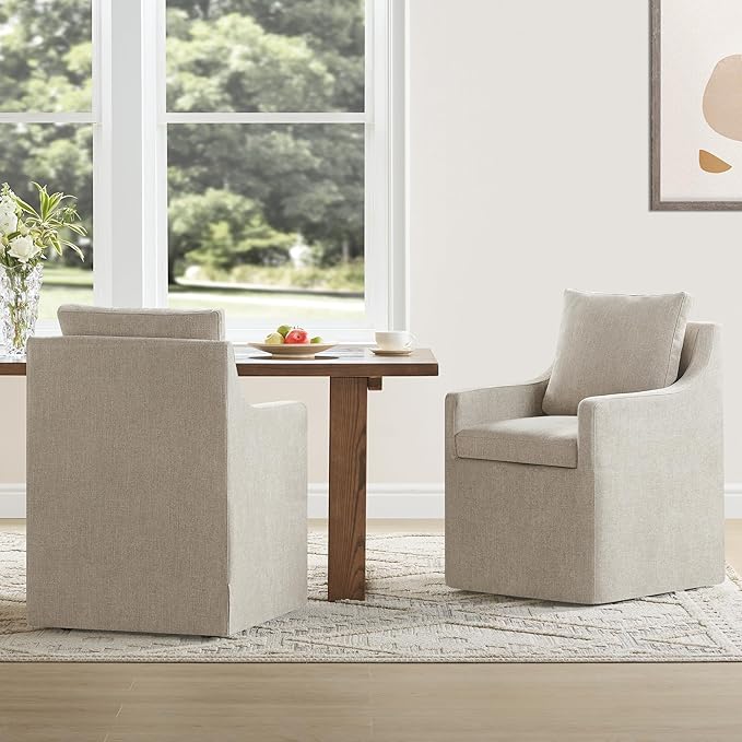 Upholstered Dining Chairs with Casters Easy Assembly Side Deskchair with Rollers by Kislot