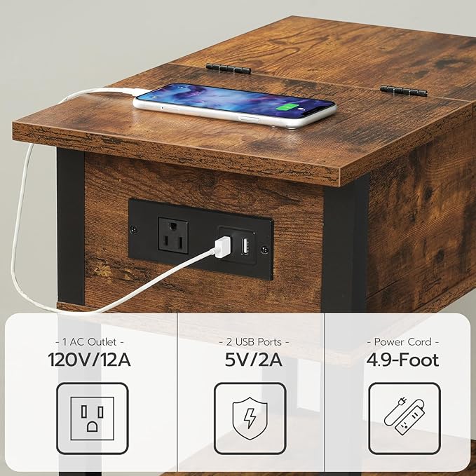 HOOBRO End Table with Charging Station, Flip Top Side Table with USB Ports - Image 7