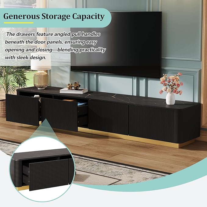 Merax Modern Wood TV Stand for TVs Up to 85'', Faux Marble Tabletop - Image 3