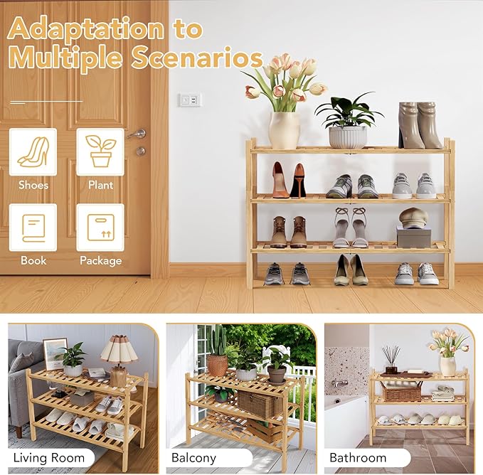Haddockway 3 Tier Bamboo Shoe Rack Storage Organizer, Small Space 27"x11"x20" - Image 7