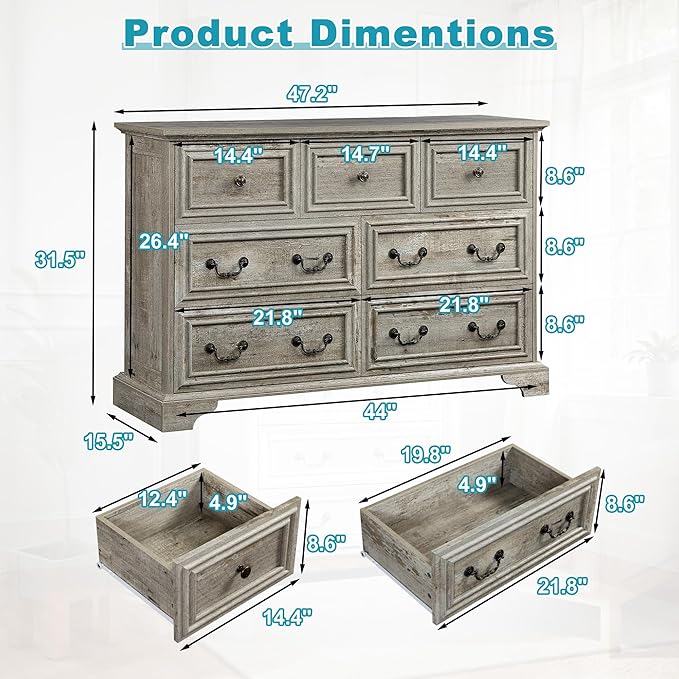 47.2" Farmhouse Sideboard Buffet Cabinet - Image 2