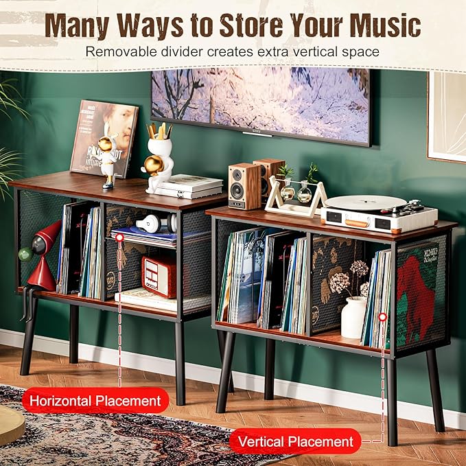 Record Player Stand with Adjustable Divider, Vinyl Storage Holder Up to 200 - Image 5