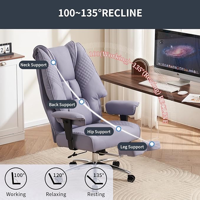 Big and Tall Office Chair 400lbs Wide Seat, Leather High Back Executive Office - Image 5